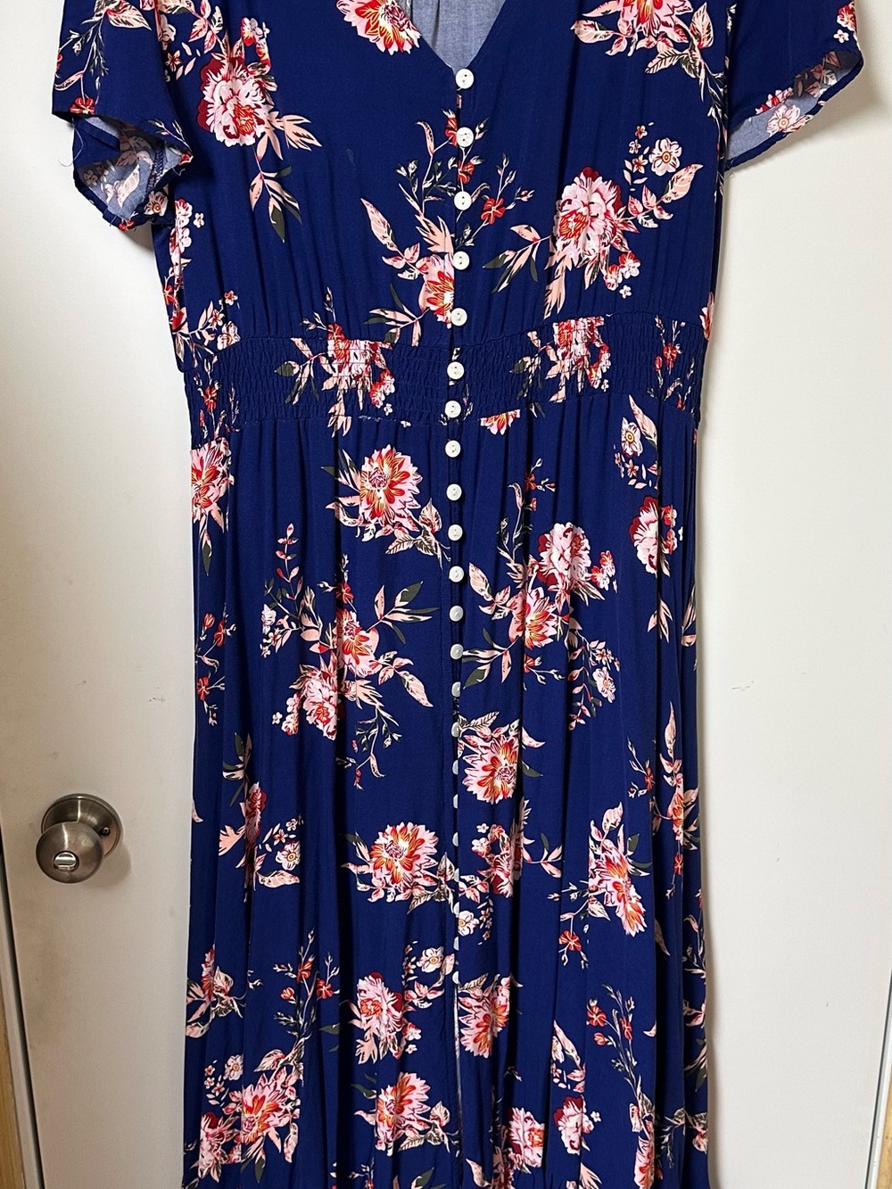 Floral Print Button Front, A-Line, V-Neck Maxi Dress